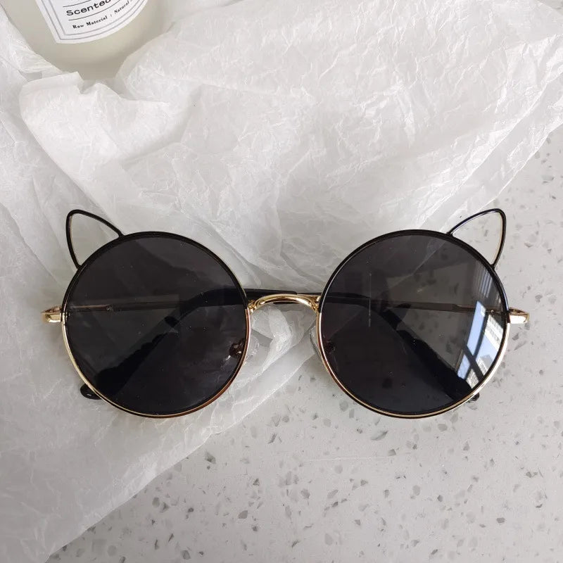 Black Kidsren's Dot Diamond Cute Cat Eye Male and Female Baby Sun Protection Personalized Fashion Sunglasses Colorful Pearl Sunglasses