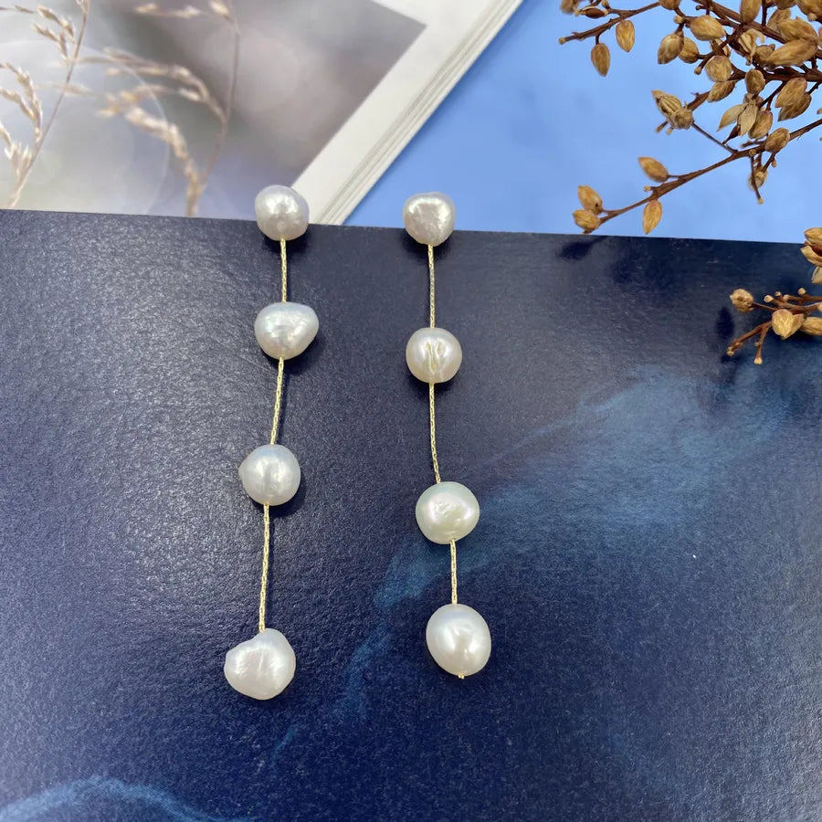 1 Pair Elegant Simple Style Geometric Freshwater Pearl Copper Drop Earrings