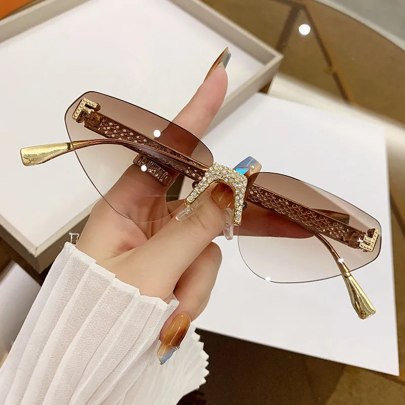 Elegant Basic Solid Color Ac Special-Shaped Mirror Frameless Women's Sunglasses