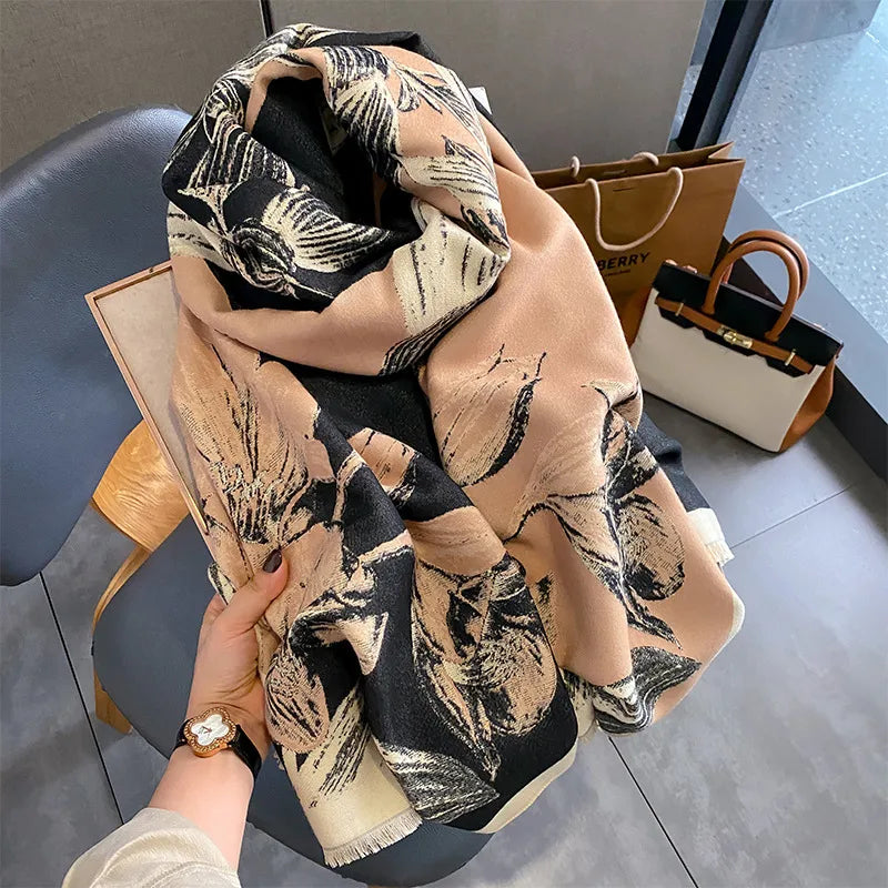 Unisex Basic Color Block Flower Acrylic Scarf