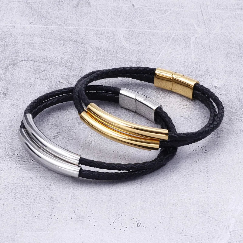 retro streetwear geometric titanium steel plating men's bangle