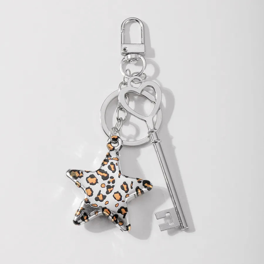 Retro Heart Shape Leopard Key CCB Zinc alloy Unisex Bag Pendant Keychain