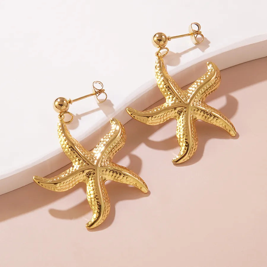 1 Pair Cute Novelty Beach Starfish 304 Stainless Steel Imitation Gold  Ear Studs