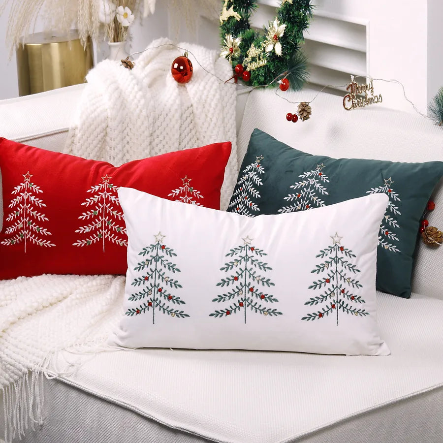 Christmas Tree Embroidery Pillowcase Festival Decoration Living Room Decorative Cushion Cover Simple Style Polyester Material