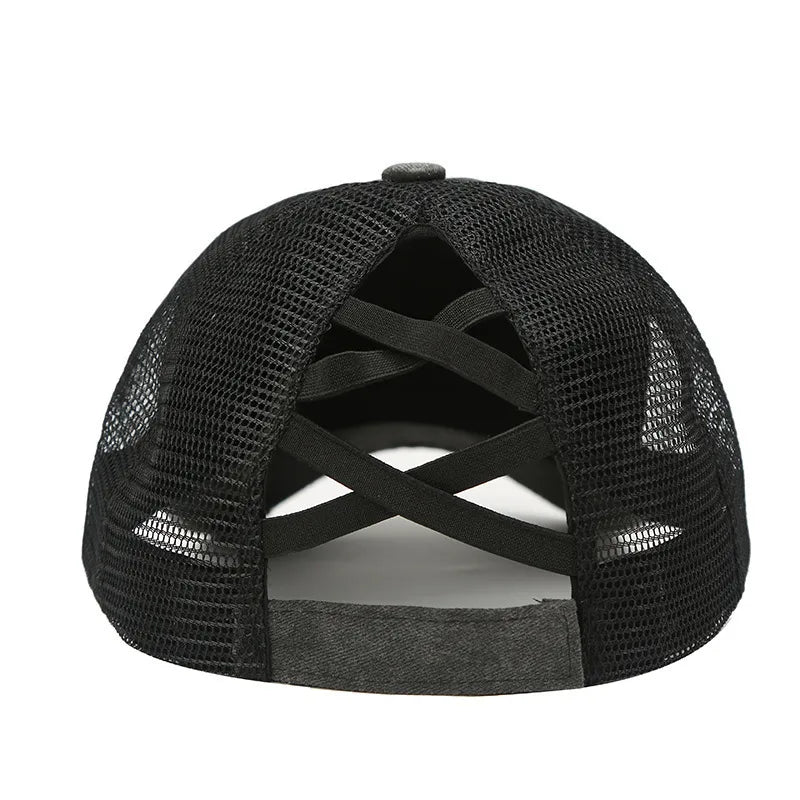 New Washed Retro Pure Color Mesh Hat Cross Design Sun Protection Baseball Cap Spring Autumn Season Unisex Hat