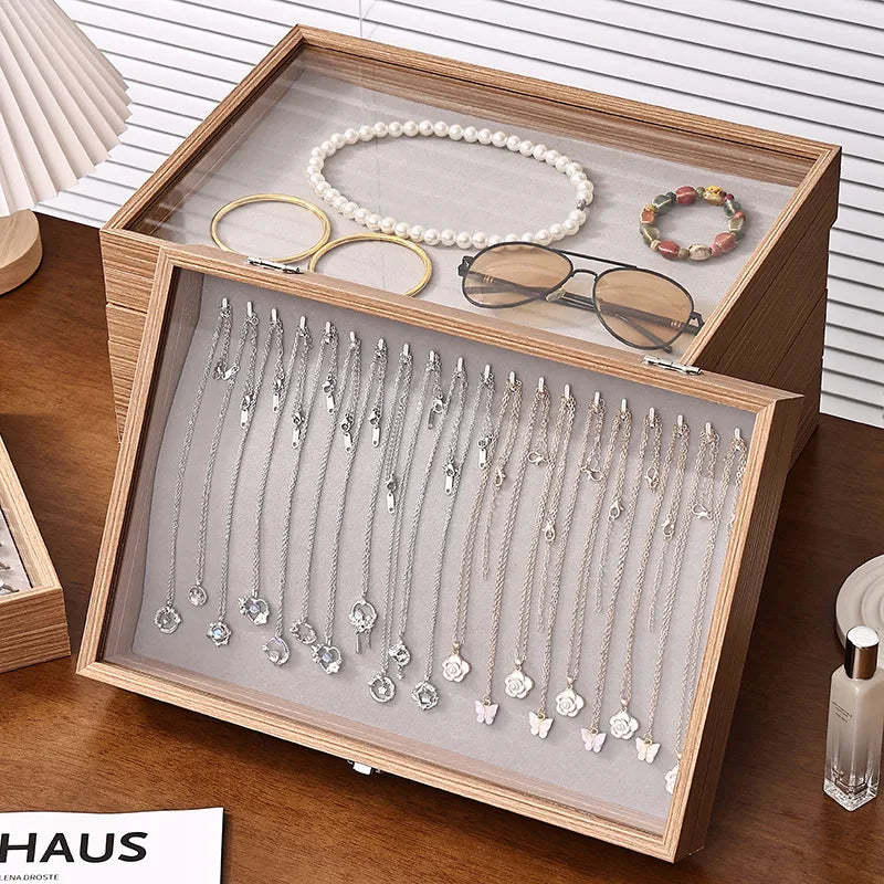 Large Capacity Rosewood Jewelry Storage Box Ring Earring Necklace Bracelet Solid Wood Display Case Anti-Oxidation Accessories