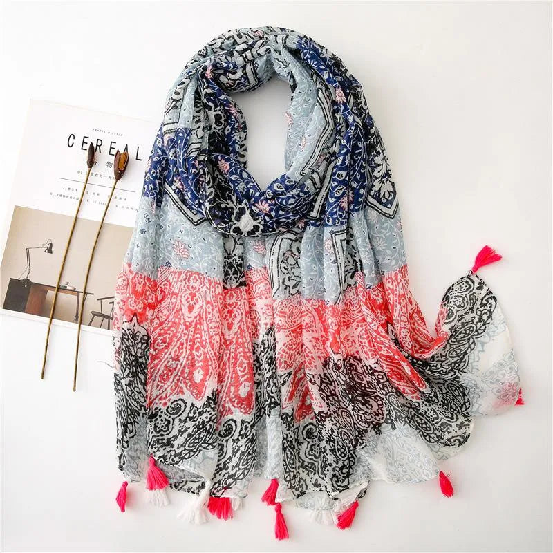 new scarf retro stitching bohemian cashew print silk scarf sunscreen yiwu wholesales