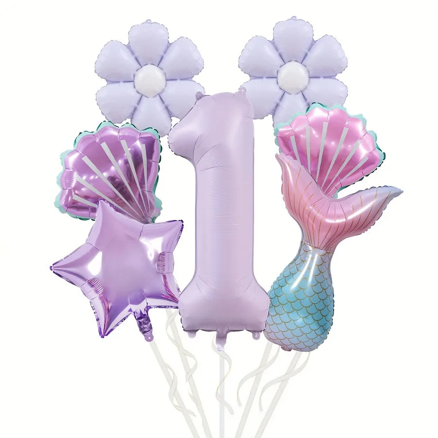 Mermaid Theme Balloon Set Daisy Aluminum Foil Balloon Bouquet Birthday Party Scene Decoration Props Tail Shell Balloons