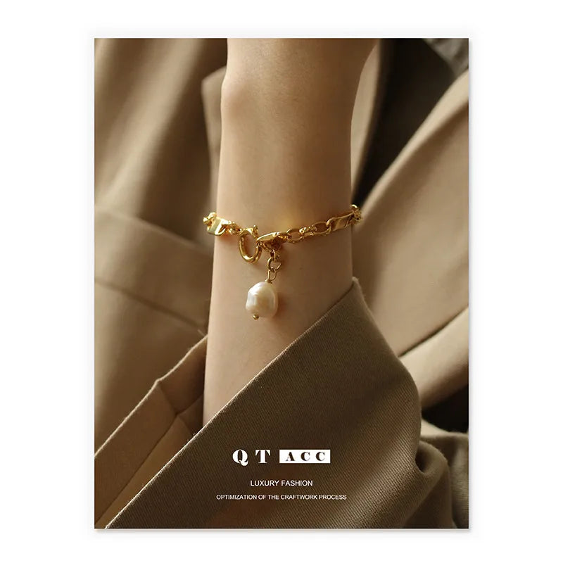 Wholesale Jewelry Vintage Style Classic Style Geometric Freshwater Pearl Copper Brass Plating Bracelets Beaded Chain