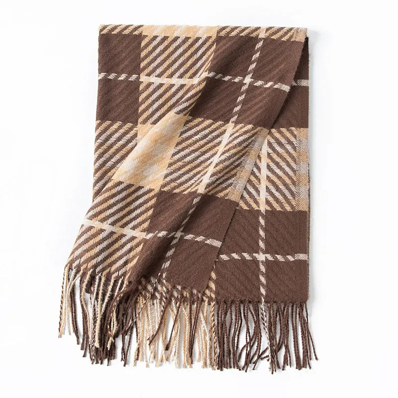 Women's British Style Plaid Imitation cashmere Tassel Scarf