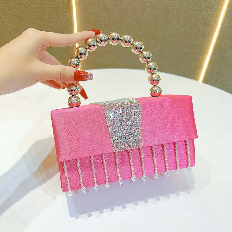 New Pearl Box Shiny Sequin Small Square Bag Evening Party Handbag Crossbody Shoulder Bag Glittering Tassel Silk Square Bag