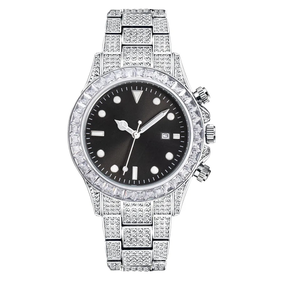 MISSFOX Watch  Explosions High-end Diamond-encrusted Ditona Full Diamond Green Plate Sun Pattern Luminous Quartz Watch