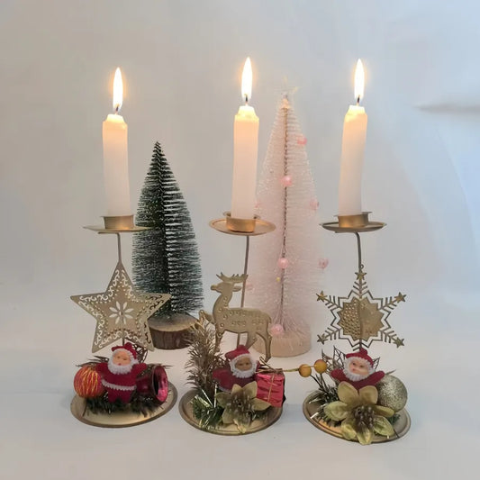 Christmas Decorative Iron Art Candle Holder Deer Star Snowflake Tabletop Background Decoration New Arrival Holiday Accessories