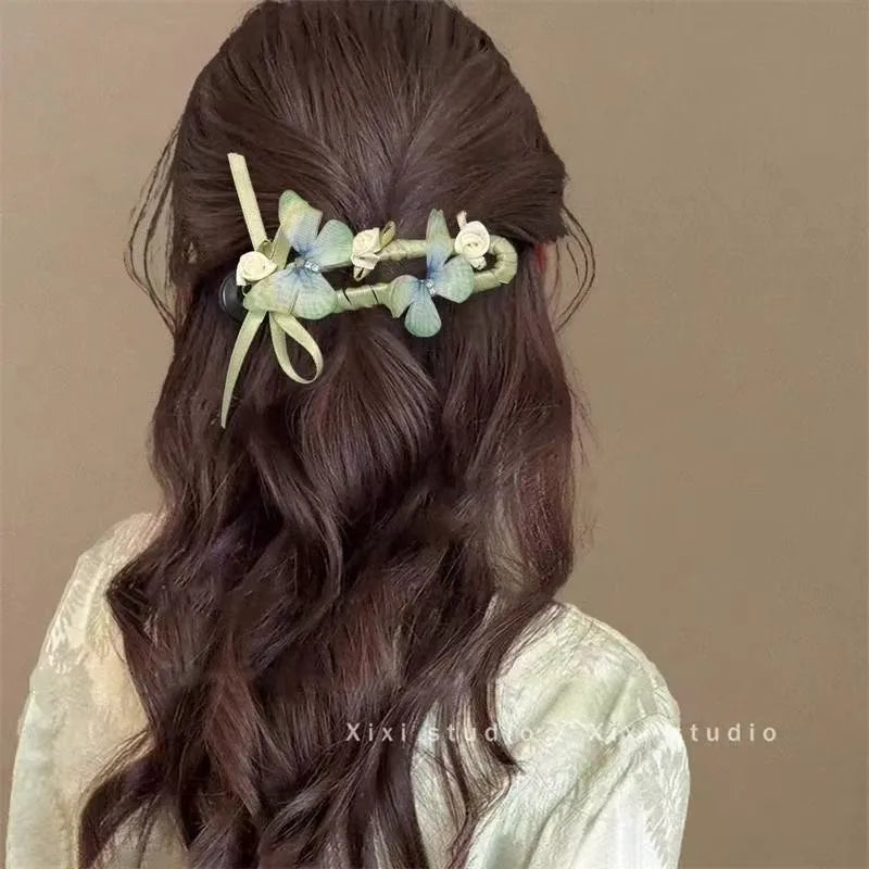 Super Fairy Artificial Flower Butterfly Flower Tassel Grip Female Sweet Style Unique and Exquisite Barrettes Ins All-Match Hair Accessories Fashion