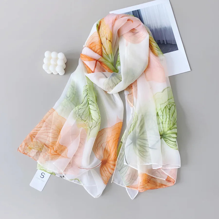 Women's Elegant Printing Polyester Chiffon Silk Scarf