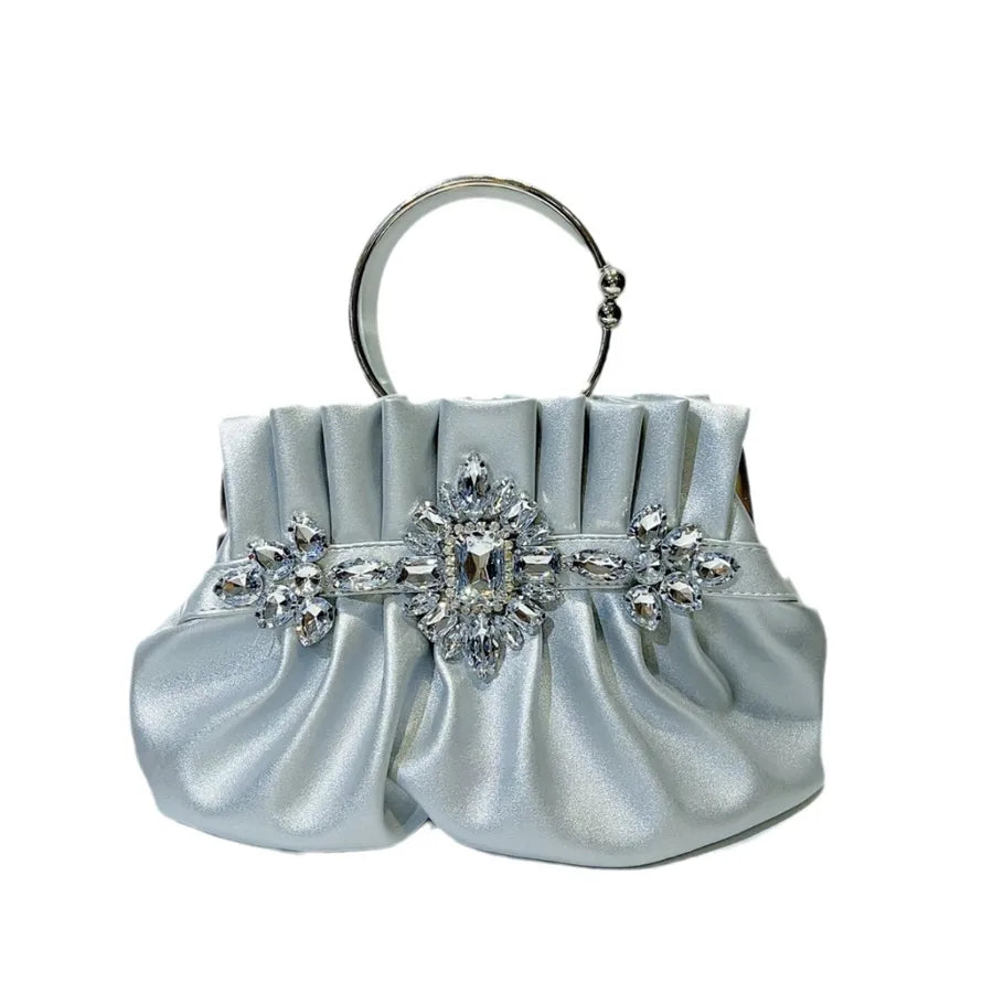 Elegant Diamond Embedded Evening Bag Women's Handbag Wedding Party Clutch Shoulder Crossbody Bag Fashionable PU Folded Shape