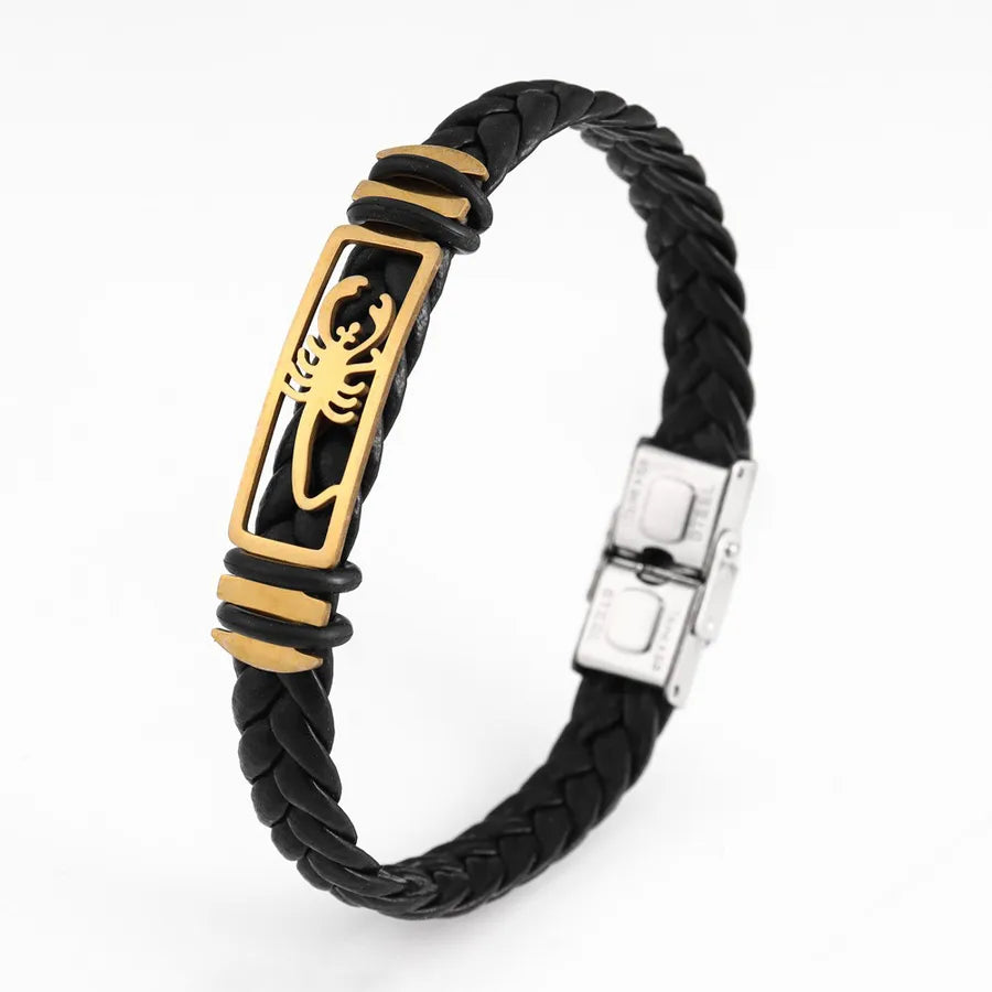 Retro Punk Solid Color Pu Leather Men's Bracelets Men Cord & Leather Bracelets
