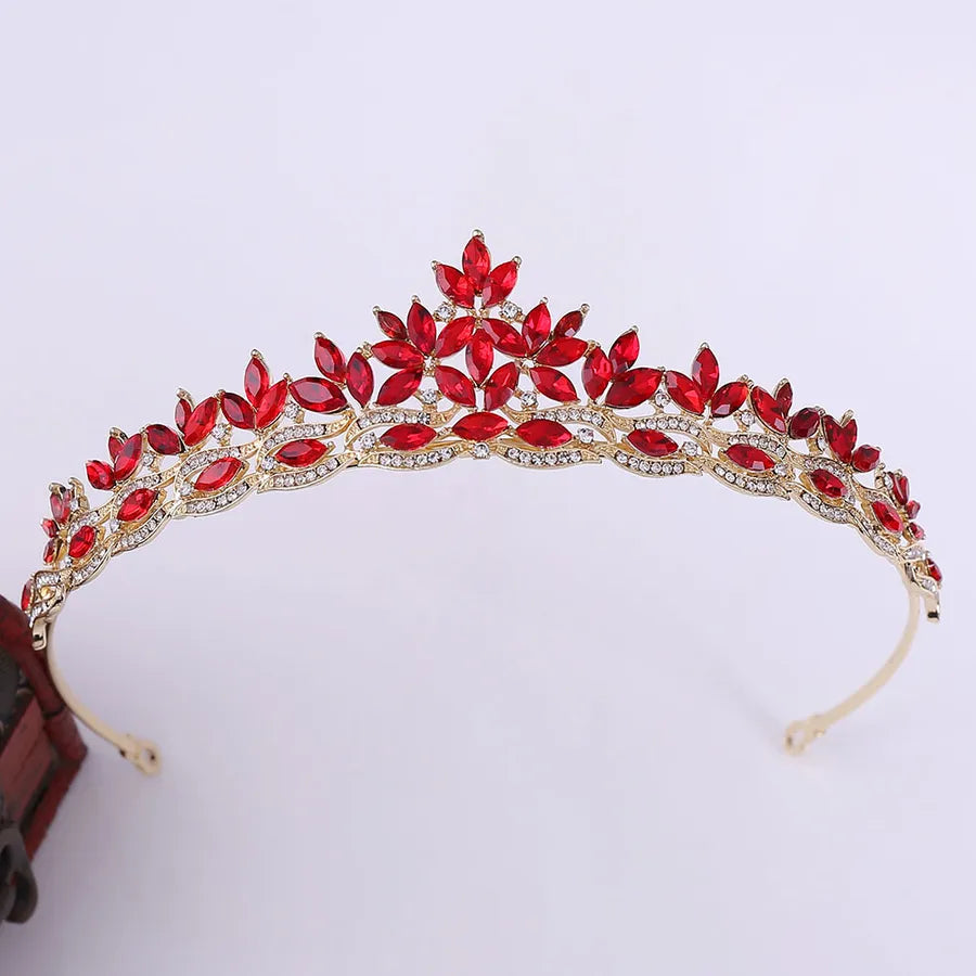 fashion leaf alloy hollow out inlay crystal rhinestones crown 1 piece