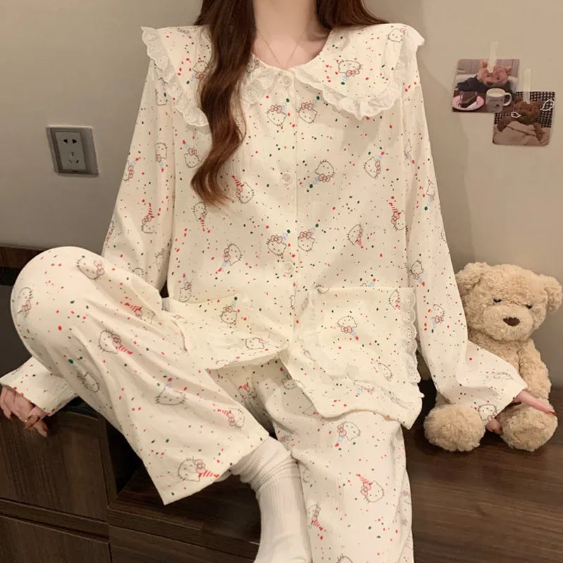 Cloud Cotton Long Sleeve Sleepwear Women's Spring Autumn Style Cute Doll Collar Home Clothes Breathable Casual Sleepwear