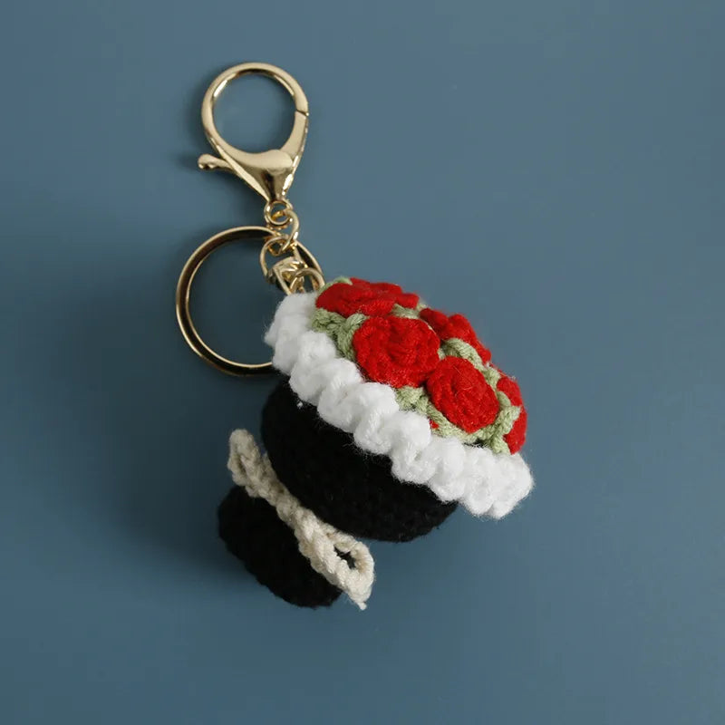 1 Piece Cute Rose Flower yarn Women's Bag Pendant Keychain