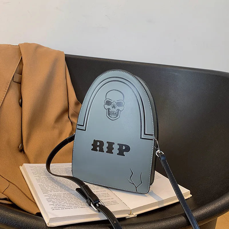 Halloween Women's Pu Leather Letter Skull Streetwear Zipper Crossbody Bag