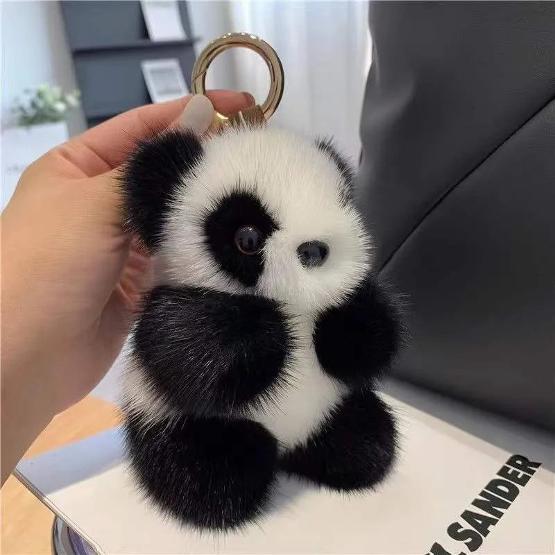 Faux mink fur  style women's bag pendant schoolbag pendant TikTok  pendant cute panda pendant  style