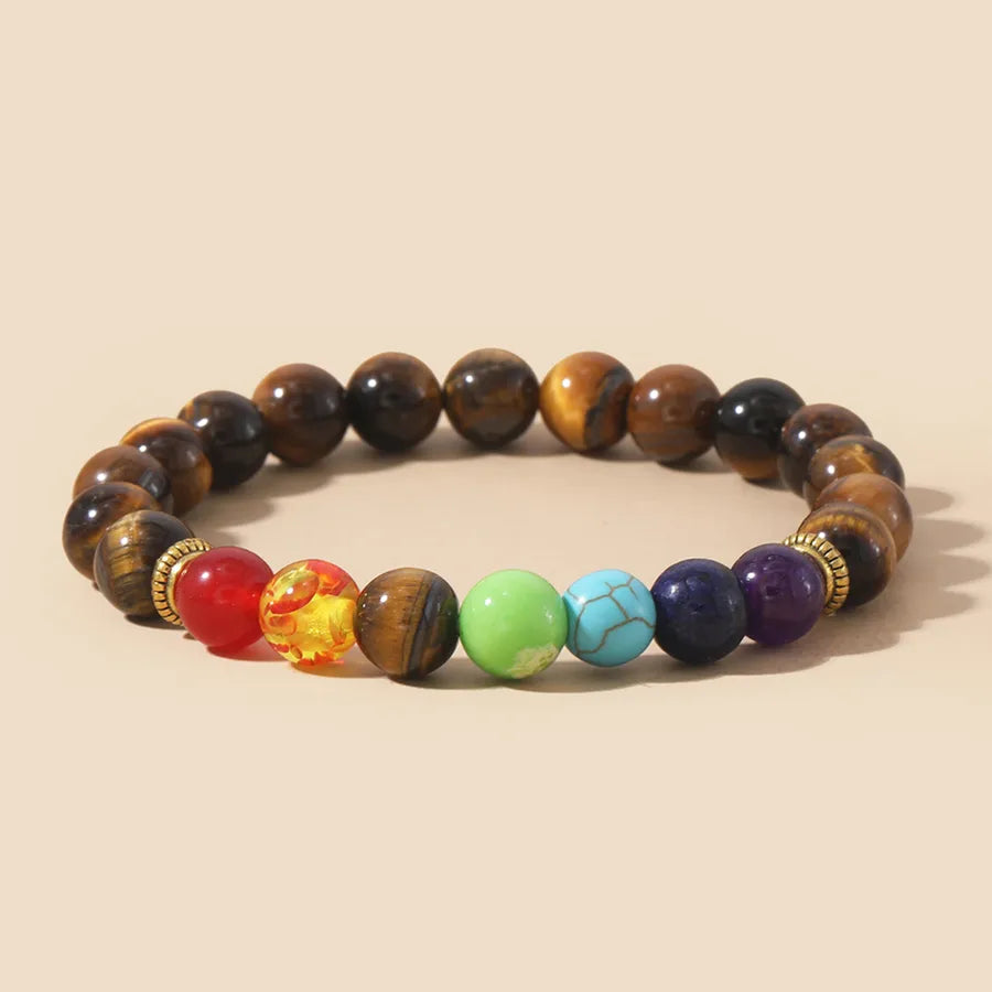 Factory direct supply colorful natural stone yoga bracelet lava volcanic stone woven elastic bracelet  hot sale