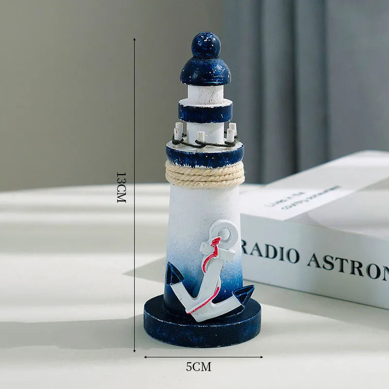 Mediterranean Style Wooden Stamper Ocean 13cm Small Lighthouse Decoration Creative Gift Shooting Props