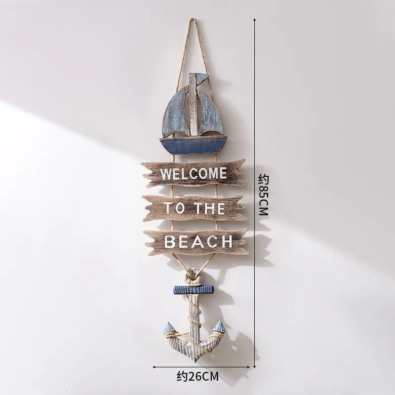 Vintage Style Marine Style Letter Fish Wood Hemp Rope pendant Wall Art