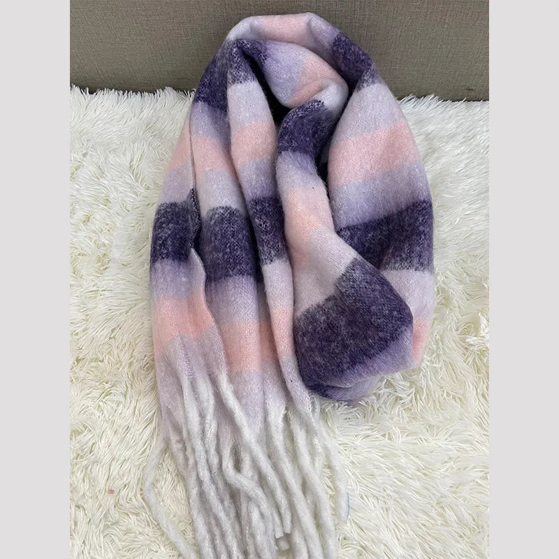 women's fashion stripe polyester tassel winter scarves