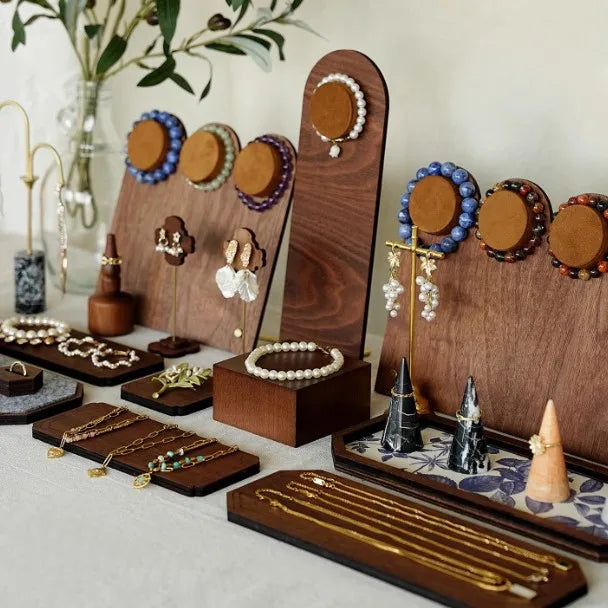 Retro Walnut Jewelry Display Stand Chinese Style Bracelet Earring Holder Ring Tray For Photography Accessories Showcase