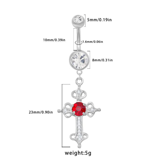 1 Piece Belly Rings Hip-Hop Rock Cross Alloy Plating Inlay Acrylic Rhinestones White Gold Plated