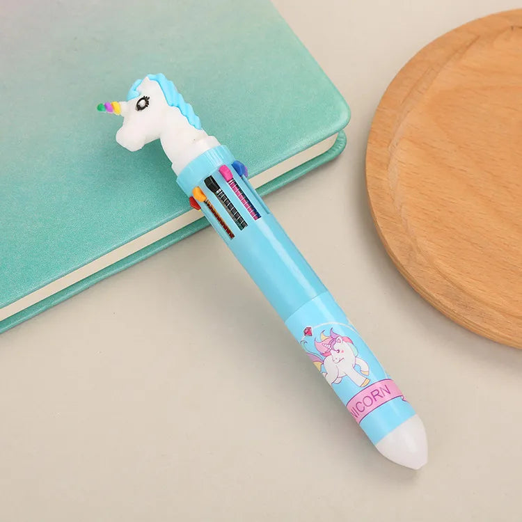 cartoon animal ten-color student stationery retractable ballpoint pen 1pcs