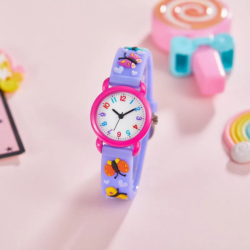 cartoon children's color simple clear digital face girls butterfly kindergarten silicone gift quartz watch