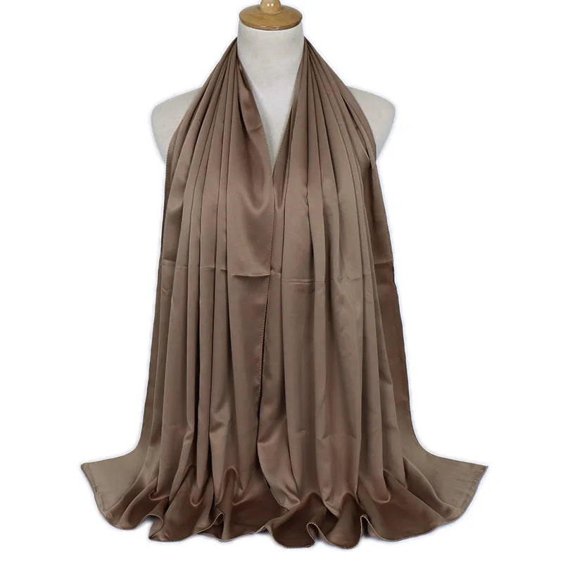 women's lady solid color satin silk scarves