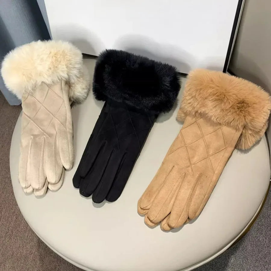 New suede gloves winter fleece-lined thick warm touch screen gloves outdoor riding cold-proof wholesale