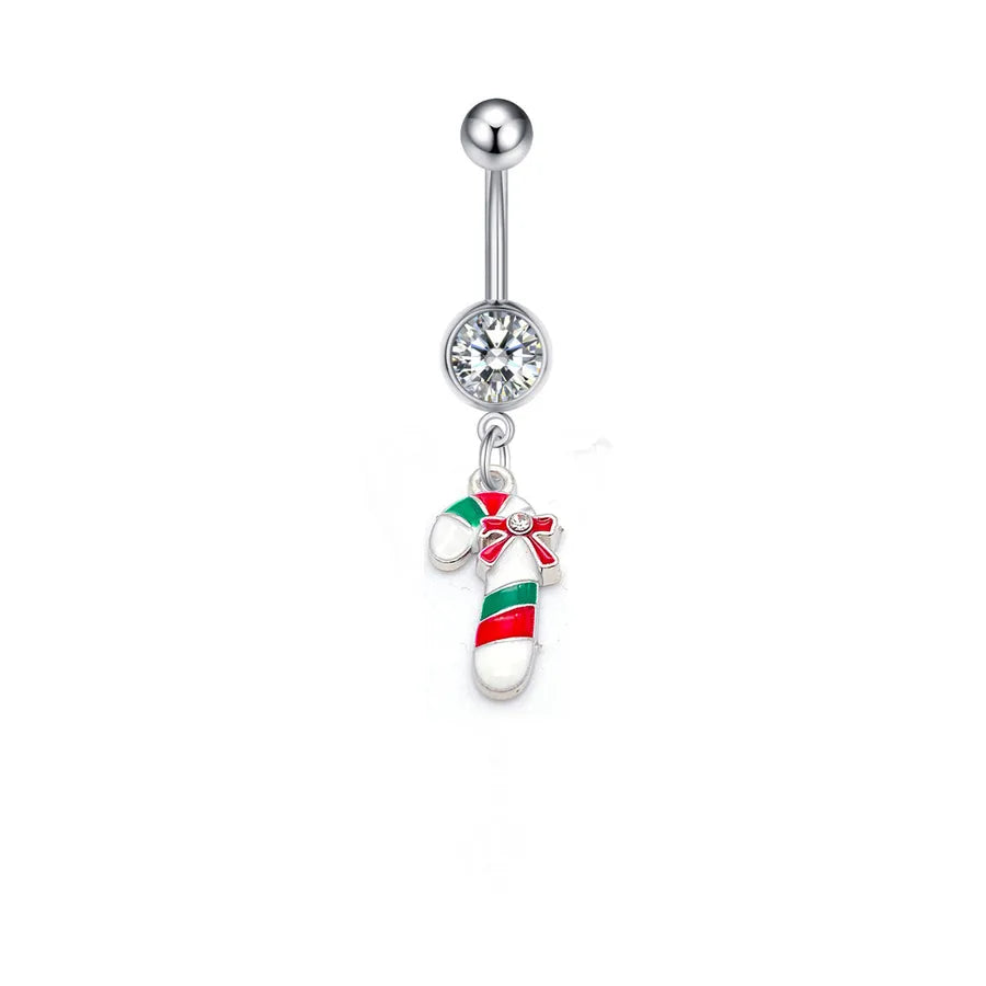 Christmas Belly Button Ring Stainless Steel Belly Stud Santa Claus Snowflake Deer Pendant  Navel Jewelry