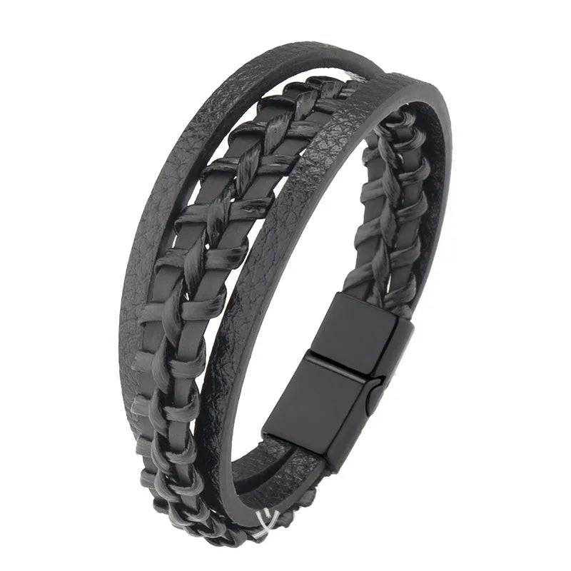 Simple Style Geometric Pu Leather Alloy Plating Men's Bracelets Men Cord & Leather Bracelets