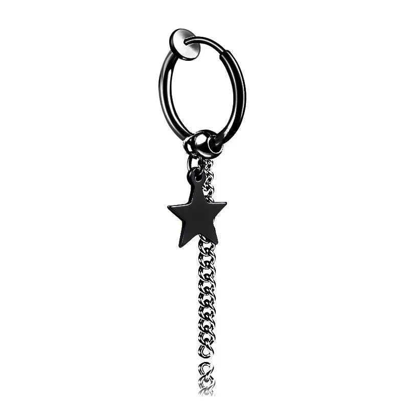 punk titanium steel earrings men's long tassel chain earrings single