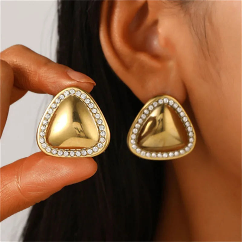 Casual Streetwear Geometric Plating 316 Stainless Steel  December Birthstone Turquoise Zircon 18K Gold Plated Bullet Backs Ear Studs