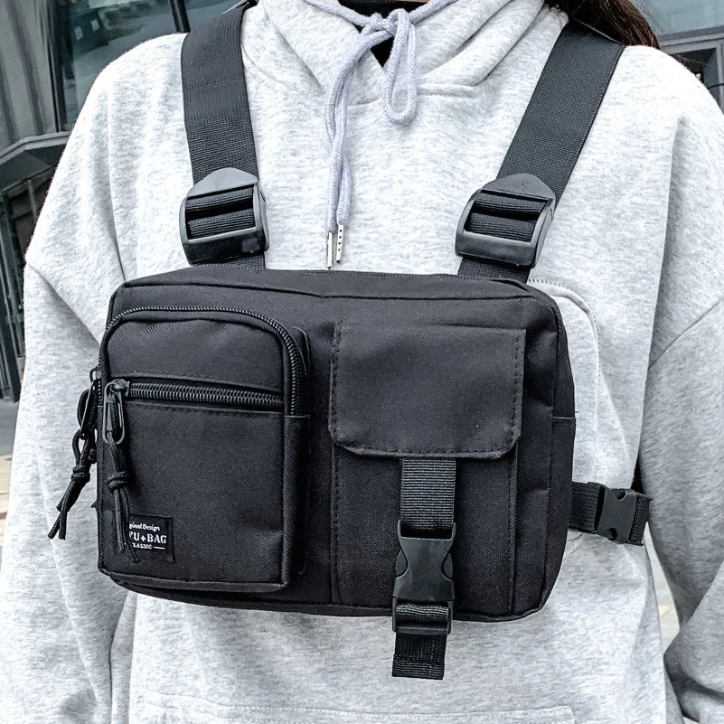new trendy brand tactical vest men's light functional hip-hop multi-functional waist bag
