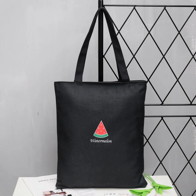 Women's Cute Basic Animal Letter Fruit Canvas Shopping bags