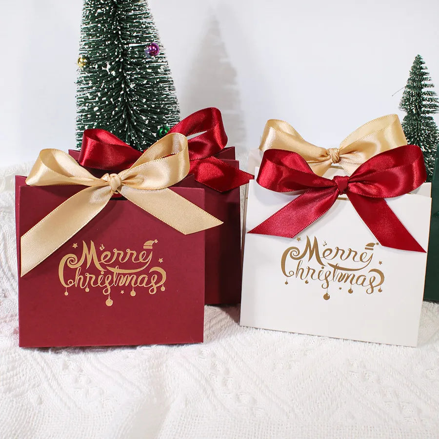 Merry Christmas Gift Box Decorative Multicolor Christmas Packaging Box Holiday Festive White Cardstock Bell wreath Design