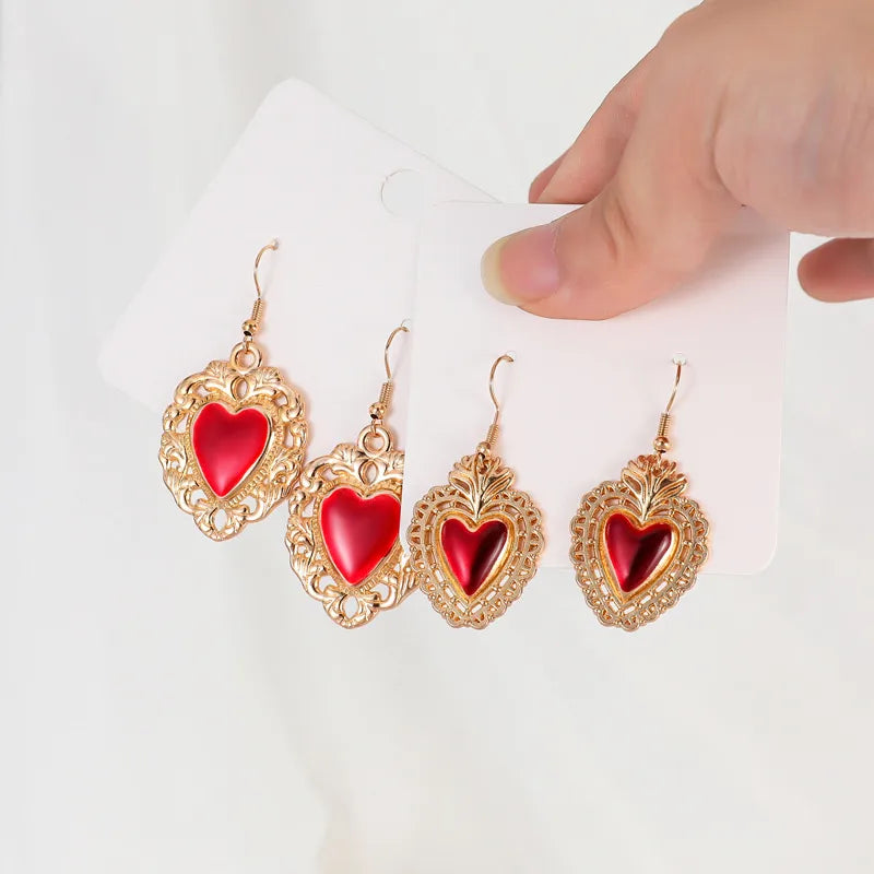 Gothic Style Red Heart Pendant Earrings Alloy Jewelry Accessories Street Stall Night Market Dropshipping Ear Hooks RG2