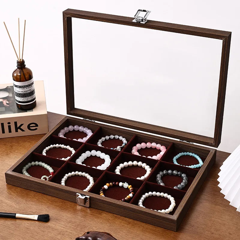 Walnut Wooden Jewelry Storage Box Earring Necklace Ring Organizer Dustproof Display Stand For Vendors Luxury Jewelry Case