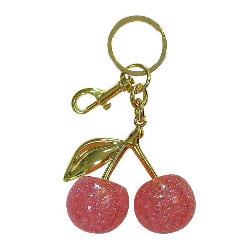 Fashionable Cherry Shiny Dust Keychain Bag Charm Car Keychain Toy Grabber Cute Resin Gift For Christmas Valentine's Day Wedding Graduation Birthday