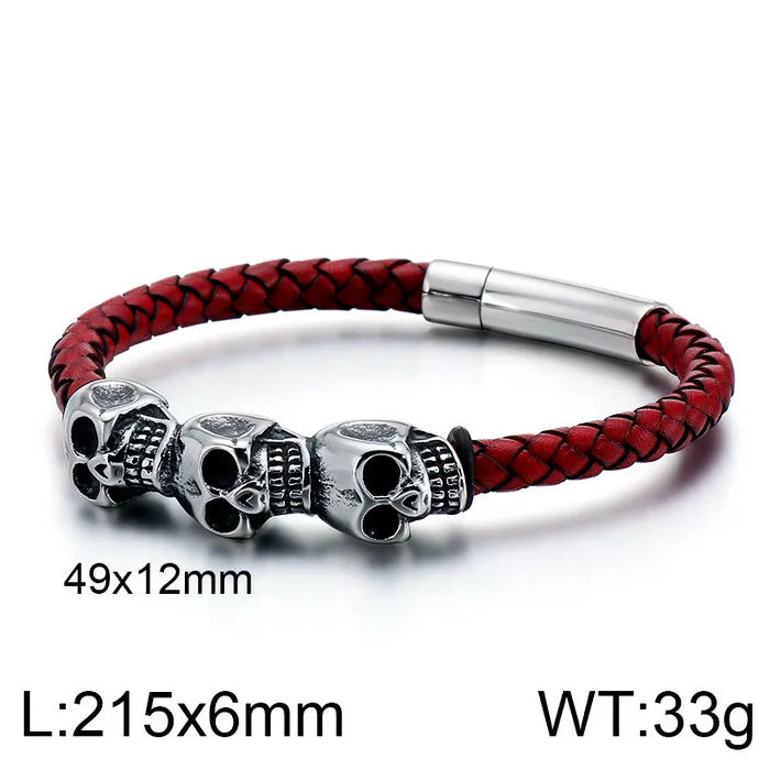 Hip-Hop Retro Color Block Pu Leather Titanium Steel 18K Gold Plated Men's Bangle