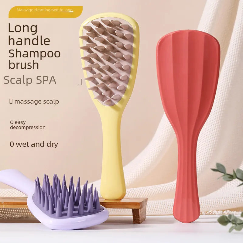 new ginkgo leaf shampoo massager silicone thick tooth belt handle shampoo comb long handle shampoo artifact