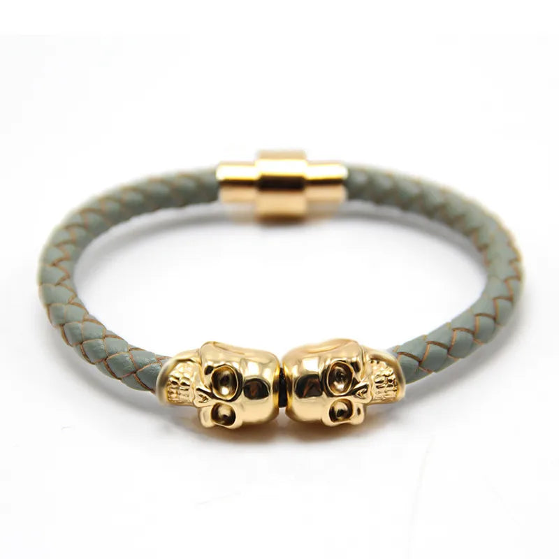 Punk Skull Leather Copper Halloween Men's Bangle
