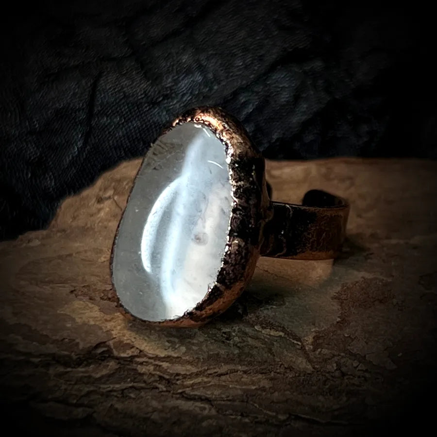 Hip-Hop Retro Geometric natural stone Crystal Fluorite Bronze Plating Open Rings In Bulk